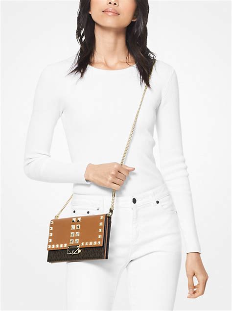 Michael Kors Studded Leather and Logo Convertible Crossbody